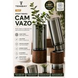 TEMBAY Füme Cam Vazo Ahşap Tabanlı Silindir Dekoratif Çiçek Vazosu 25 cm