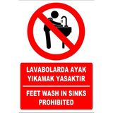 Tembel Baykuş Lavabolarda Ayak Yıkamak Yasaktır Türkçe-Ingilizce Uyarı Levhası 20X30 cm Forex
