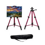 Temel Katlanabilir Alüminyum Tripod Şövale - Kollu Yükseklik Ayarlı, Su Terazili, Pembe