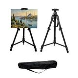 Temel Katlanabilir Metal Tripod Şövale - Kollu Yükseklik Ayarlı, Su Terazili, Pusulalı, Siyah