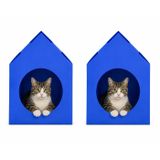 Temel Özel Üretim 2'li Plastik Kedi Evi Katlanır Sokak Hayvanları için (Mavi)