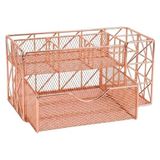 Temel Rose Gold Metal Mesh Masaüstü Organizer Çekmeceli Çok Bölmeli 21.8X11.5X11 cm 9510 - Çok Renkli
