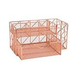 Temel Rose Gold Metal Mesh Masaüstü Organizer Çekmeceli Çok Bölmeli 21.8x11.5x11 Cm 9510 Pembe