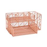 Temel Rose Gold Metal Mesh Masaüstü Organizer Çekmeceli Çok Bölmeli 21.8X11.5X11 cm 9510