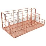 Temel Rose Gold Metal Mesh Masaüstü Organizer Çok Bölmeli 27X14x11 Cm