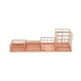 Temel Rose Gold Metal Mesh Modüler Masaüstü Organizer Seti 7 Parça 37x10 Cm 9519 Pembe