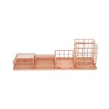 Temel Rose Gold Metal Mesh Modüler Masaüstü Organizer Seti 7 Parça 37X10 Cm 9519