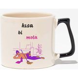 Temizliğe Kısa Bi Mola Eğlenceli Hediyelik Beyaz Baskılı Siyah Kulplu Modern Seramik Kupa