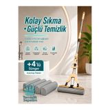 temizliksepetim Kelebek Mop Süngerli Paspas Seti, Kendinden Sıkmalı Teleskobik Saplı Yer Temizlik Mopu +4 Yedekli Yüksek Emicili Sünger