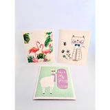 Temmiz Swedish Dishcloth İsveç Bezi Flamingo-Lama-Kedi Desenleri 3'lü Paket, Sürdürülebilir, Tekrar Kullanılabilir, Tüm Yüzeylere Uygulanabilir, Makinede Yıkanabilir