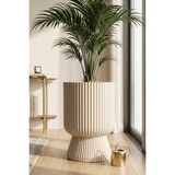 Temmuz Home 1 Adet 10.5 Litre Büyük Boy Çizgili Ayaklı Saksı - Lotus 3 No (Deliksiz Bir Saksıdır) - Bej