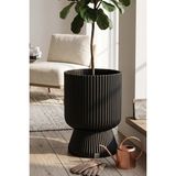 Temmuz Home 1 Adet 10.5 Litre Büyük Boy Çizgili Ayaklı Saksı - Lotus 3 No (Deliksiz Bir Saksıdır) - Siyah
