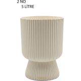 Temmuz Home 1 Adet 5 Litre Büyük Boy Çizgili Ayaklı Saksı - Lotus 2 No (Deliksiz Bir Saksıdır) - Krem