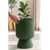 Temmuz Home 1 Adet 5 Litre Büyük Boy Çizgili Ayaklı Saksı - Lotus 2 No (Deliksiz Bir Saksıdır) - Yeşil