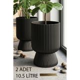 TEMMUZ HOME 2 Adet 10.5 Litre Büyük Boy Çizgili Ayaklı Saksı - Lotus 3 No (Deliksiz Bir Saksıdır)