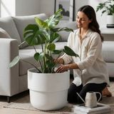 Temmuz Home Kuple Premium Serisi 26 Lt Modern Tasarım Saksı - Salon ve Balkon Tipi Büyük Boy Saksı - Kirli Beyaz