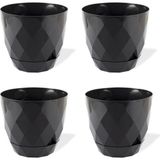 Temmuz Home No 3 Orta Boy 4 Adet Baklava Desenli Tabaklı Plastik Saksı Yakamoz 2,4 Lt - Antrasit