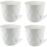 Temmuz Home No 3 Orta Boy 4 Adet Baklava Desenli Tabaklı Plastik Saksı Yakamoz 2,4 Lt - Beyaz