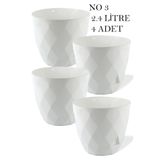 TEMMUZ HOME No3 4 Adet 2,4 Litre Beyaz Renkli 17,5cm Baklava Desenli Kendinden Tabaklı Plastik Çiçek Saksısı(İlan Saksılar İçindir)