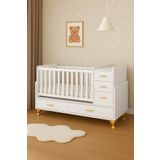 temosan 5 Çekmeceli Büyüyen ve Karyola Olabilen Anne Yanı Sallanan Bebek Beşiği 60 x 120 Altın Ayaklı