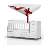Temosan 5 Çekmeceli Yataklı Büyüyen ve Karyola Olabilen Anne Yanı Sallanan Bebek Beşiği 60 x 120 Altın Konforlu Tasarım