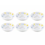 Tempered Poeme Çiçek Desenli Cam Kase, Mavi ve Sarı, 16 cm, 6'lı Set, Çok Amaçlı Kullanım 0883314148077