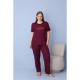 Temporium Kadın Büyük Beden Baskılı Kısa Kollu Dublin Kumaş Örme Pijama Takımı