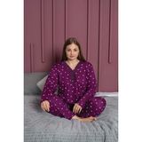 Temporium Kadın Büyük Beden Yakası Dantelli Uzun Kollu Bambu Pijama Takımı - 3XL - Mürdüm