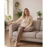 Temporium Kadın Kışlık Büyük Beden Curve Nakışlı Desenli Yakası Düğmeli Uzun Kollu Pijama Takımı - Leopar - 4XL