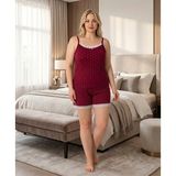 Temporium Kadın Milan Kumaş Büyük Beden Baskılı Desenli Şortlu Pijama Takımı - 4XL