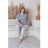 Temporium Kadın Milan Kumaş Büyük Beden Curve Baskılı Desenli Kısa Kollu 1.Kalite Bambu Pijama Takımı