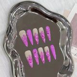 Ten Rengi ve Mor Akışlı Stiletto El Yapımı Takma Tırnak Xs