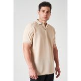 Tena Erkek Bej Ayaklı Yaka Ottoman Basic Tişört - 4XL