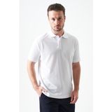 Tena Erkek Beyaz Ayaklı Yaka Basic Ay Parçası Yırtmaçlı Iki Düğmeli Tişört - 2XL