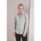 Tena Erkek Boyalı Gri Uzun Kollu Ottoman Cepsiz Slim Fit Gömlek - XL