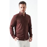 Tena Erkek Kahve Uzun Kol Ripaş Dalgıç Slim Fit Gömlek - Kahverengi
