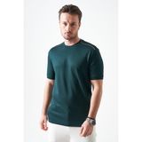 Tena Erkek Nefti-Yeşil Bisiklet Yaka Omuz Kalın Şerit Detaylı Tişört - 2XL