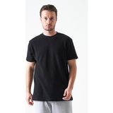 Tena Erkek Siyah Bisiklet Yaka Önü Karyola Waffle Basic Tişört - 2XL