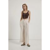 TENA Kadın Ekru Yp5115 Çift Pileli Bol Paça Tencel Pantolon