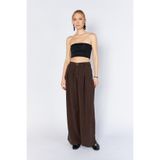TENA Kadın Kahve Yp5115 Çift Pileli Bol Paça Tencel Pantolon