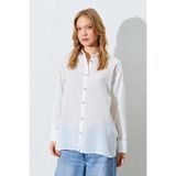 Tena Kadın Lacivert Krınkıl Oversize Gömlek - Ekru