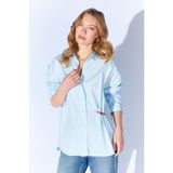 Tena Kadın Mavi Önü Kısa Arkası Uzun Oversize Poplin Gömlek