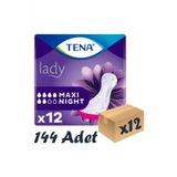 Tena Lady Maxi Night, Kadın Gece Mesane Pedi, 6 Damla, 12li 12 Paket 144 Adet