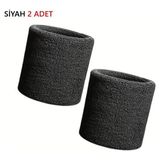 Tenax Fit 10 cm Havlu Bileklik El Bilekliği Futbol Basketbol Tenis Ter Bandı Çiftli Sporcu Bilekliği 2 Adet - Siyah - Standart
