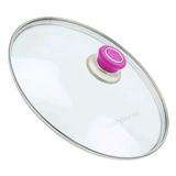 Tencere İle Uyumlu Sahan Tava Cam Kapağı Kapak 14 Cm Fuşya Tutma Tepesi