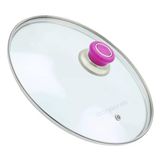 Tencere İle Uyumlu Sahan Tava Cam Kapağı Kapak 18 Cm Fuşya Tutma Tepesi