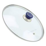 Tencere İle Uyumlu Sahan Tava Cam Kapağı Kapak 18 Cm Ve Lacivert Tutma Tepesi