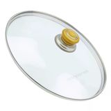 Tencere İle Uyumlu Sahan Tava Cam Kapağı Kapak 36 Cm Altın Sarısı Tutma Tepesi