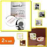 Tencere Kapağı Organizeri 6 Bölmeli Kapak Rafı + Katlı Düzenleyici - Kat Kat Düzenleyici - 2Li Set