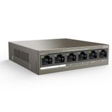 Tenda 6 Port Fast Ethernet PoE Anahtarı, 4 PoE+ Bağlantı Noktası, Uplink ve NVR Bağlantı Noktası (QoS, Tak ve Çalıştır, IEEE-802.3af/at, Fansız, 250 m Menzil, Metal Gövde) (TEF1106P-4-63W)